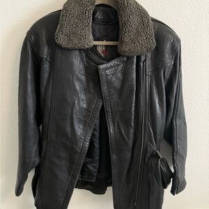 Men's Black Leather Jacket with Shearling Collar
